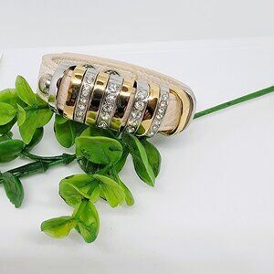 Boho Leather Snap Bracelet with Gold, Silver‎ and Rhinestone